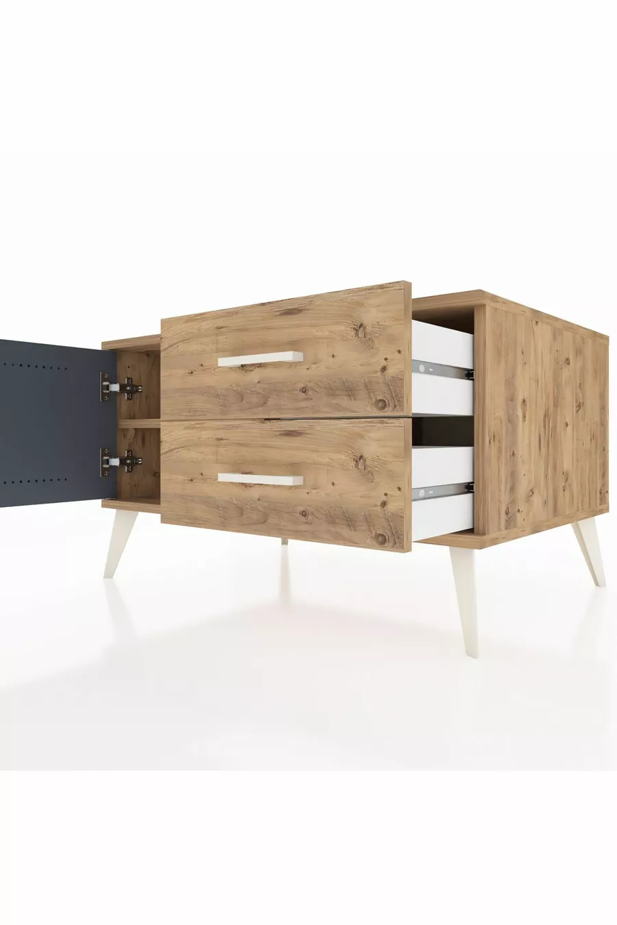 Commode Kronos avec une seule étagère, 2 tiroirs et une porte, Pin-Anthracite/Pin