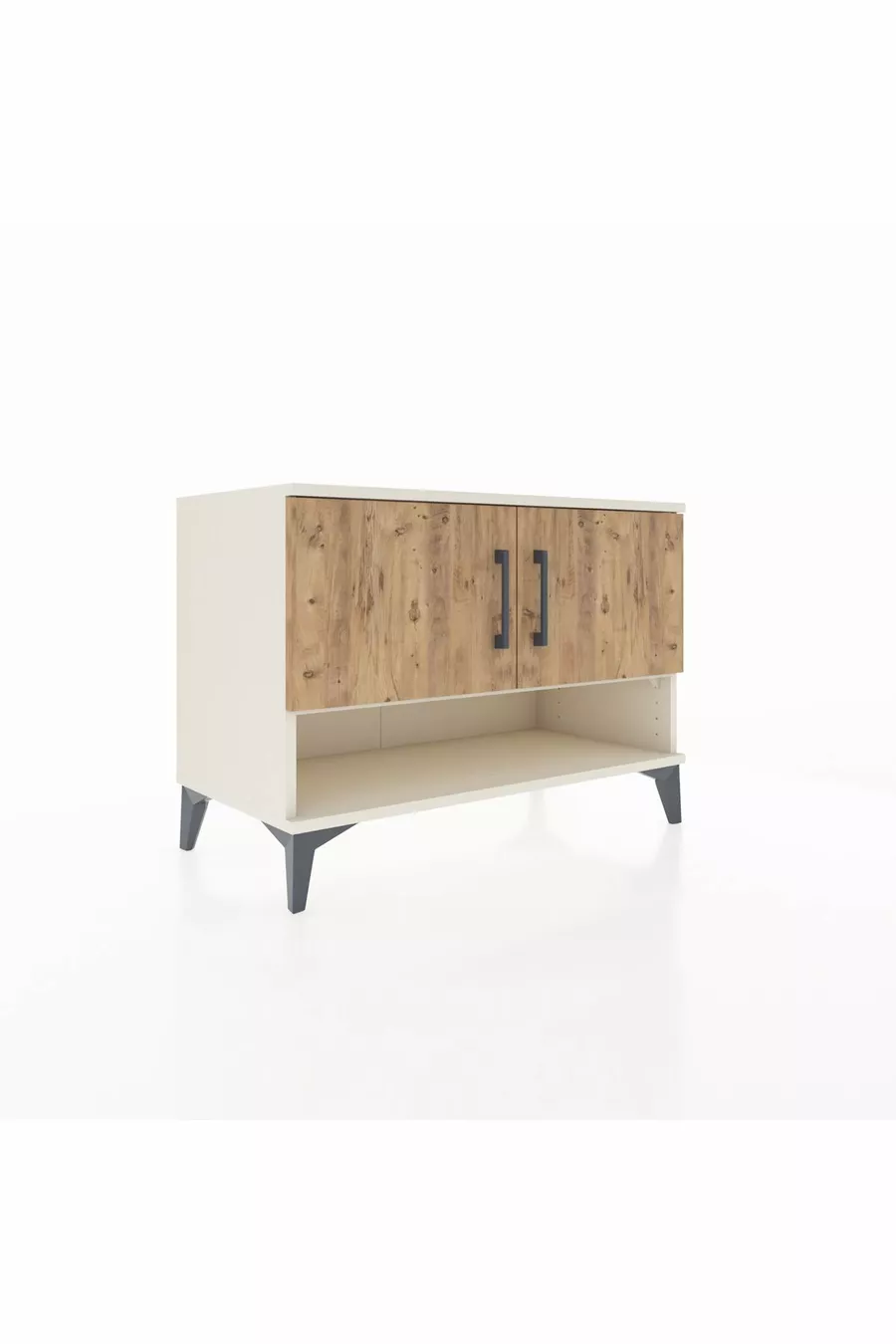 Commode Hyperion 2 étagères 2 portes Pierre de lune-Pin