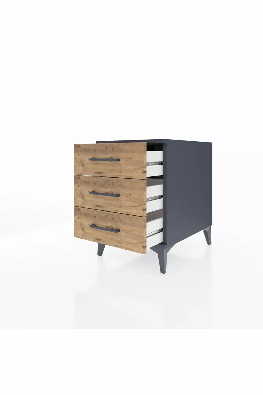 Table de chevet Kronos à 3 tiroirs Anthracite-Pin