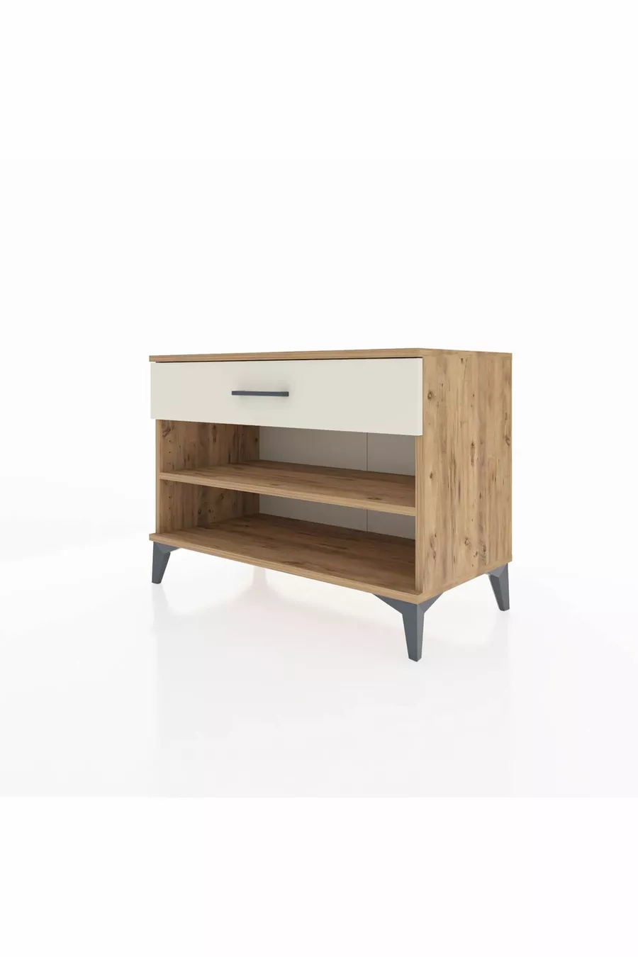 Commode Hyperion à une étagère et un tiroir, pin et marbre d'onyx
