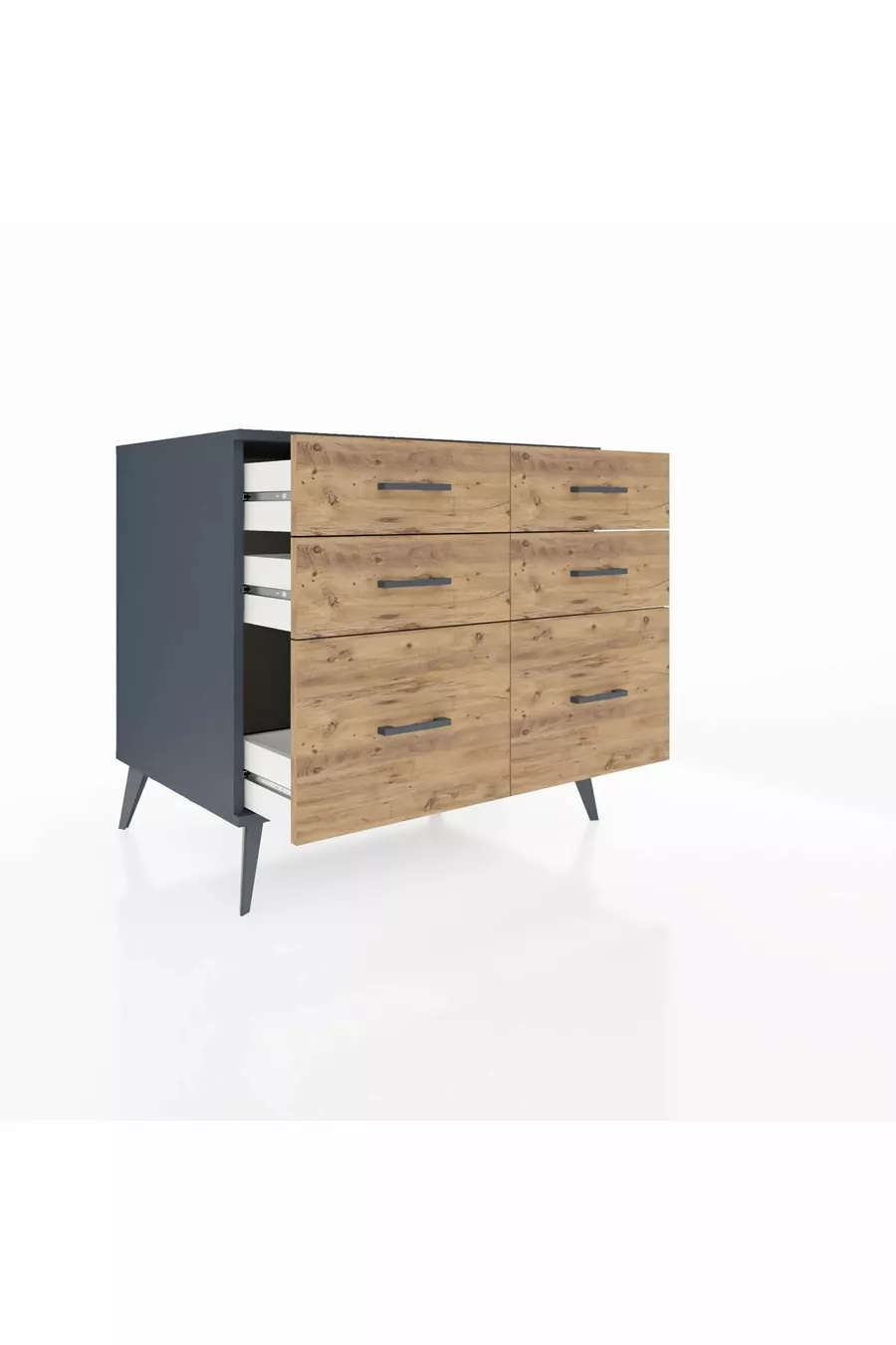 Commode Kronos 6 tiroirs Anthracite-Anthracite/Pin
