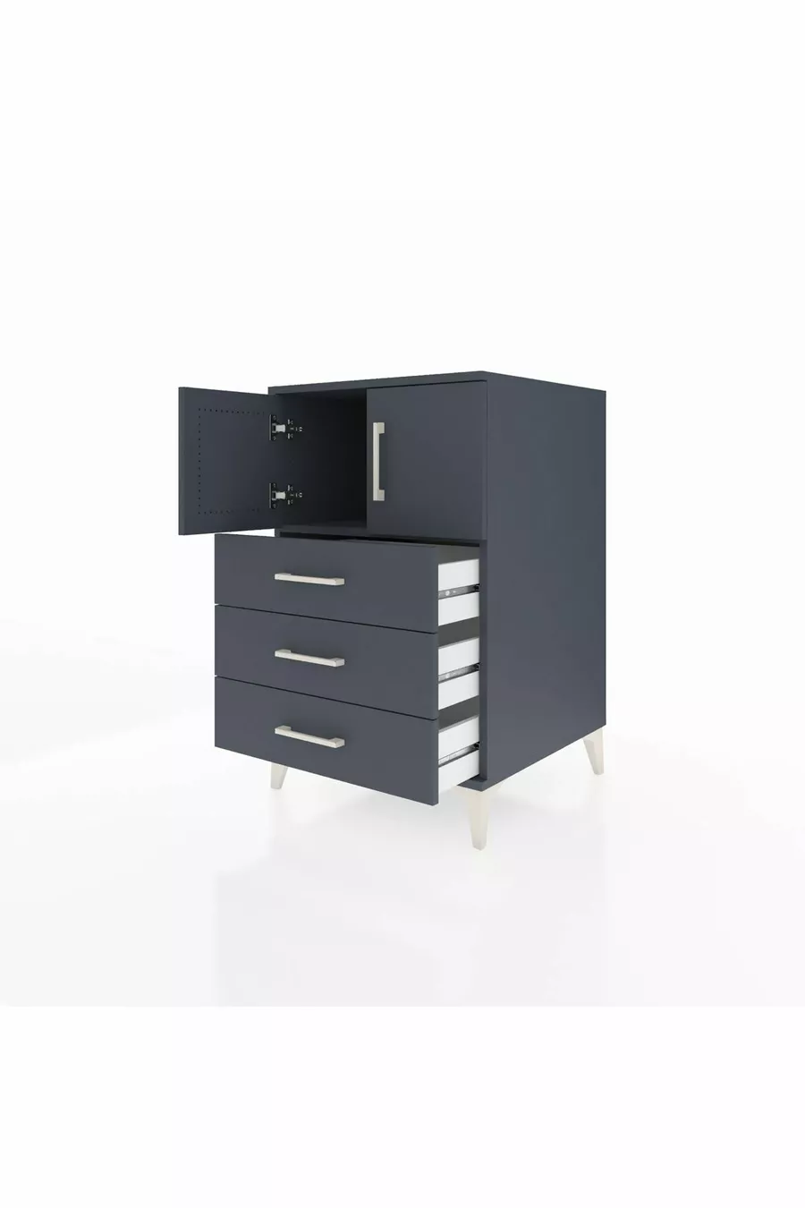 Table de chevet Kronos avec une étagère, 3 tiroirs et 2 portes, anthracite-anthracite