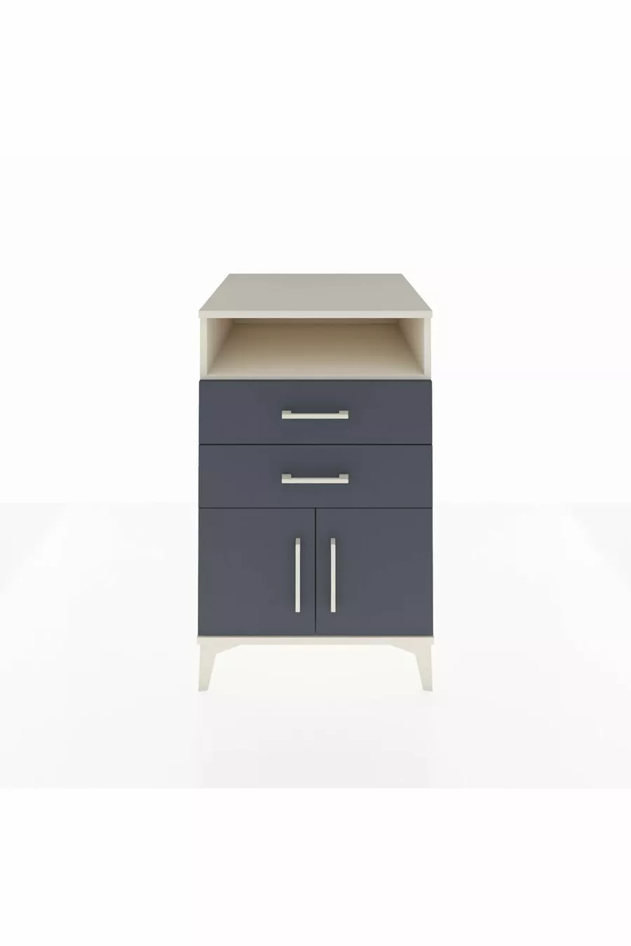 Table de chevet Kronos avec une étagère, 2 tiroirs et 2 portes, Pierre de lune - Anthracite