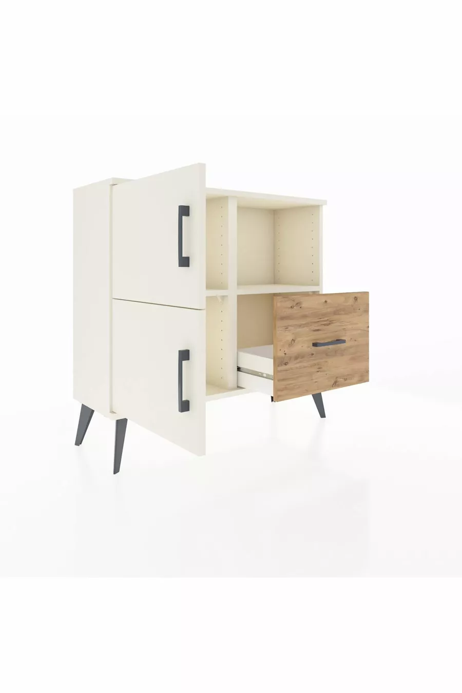 Commode Arges avec 2 étagères, 1 tiroir, 2 portes, couleur Pierre de lune/Pin