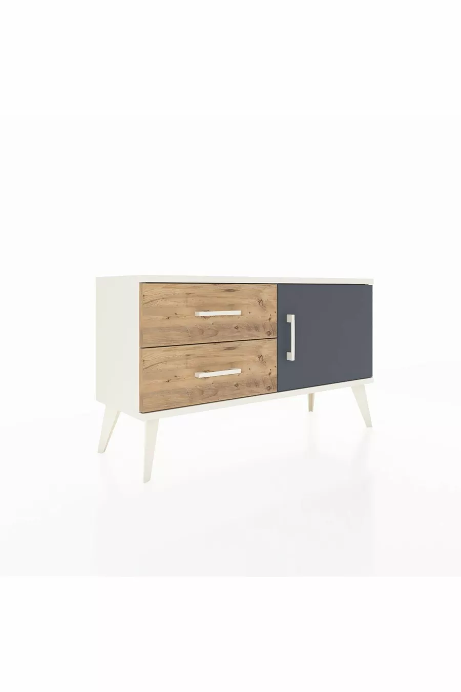 Commode Arges avec une seule étagère, 2 tiroirs et une porte, couleur Pierre de lune-Anthracite/Pins