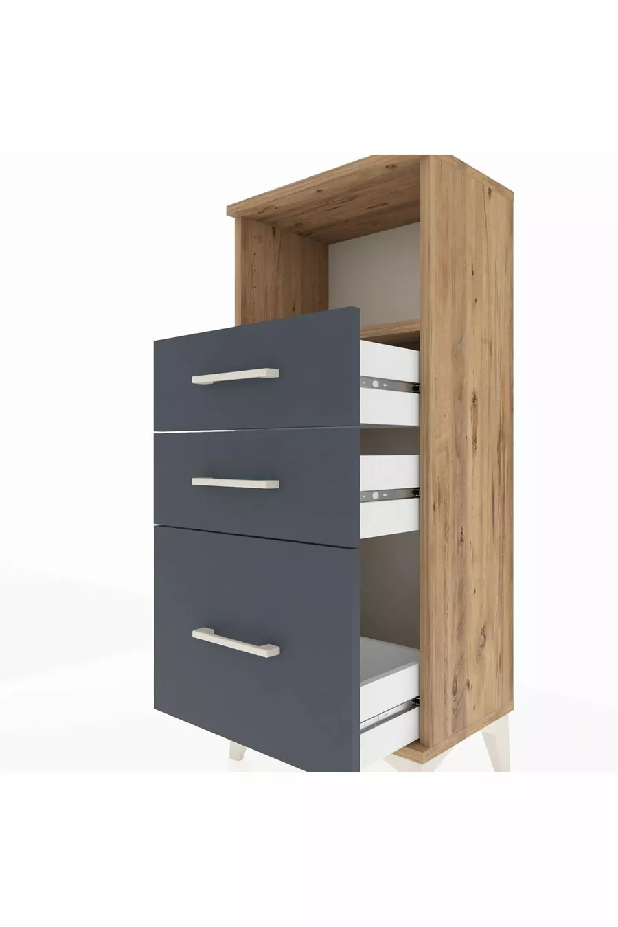 Table de chevet Arges avec une étagère et 3 tiroirs, pin-anthracite