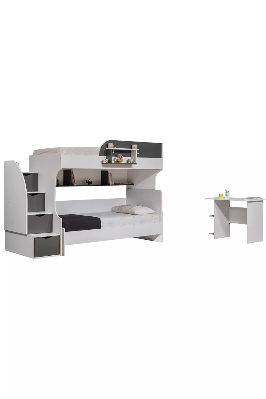 Lits superposés, lits superposés Aura avec lit, armoire à 3 portes + 2 matelas Comfort