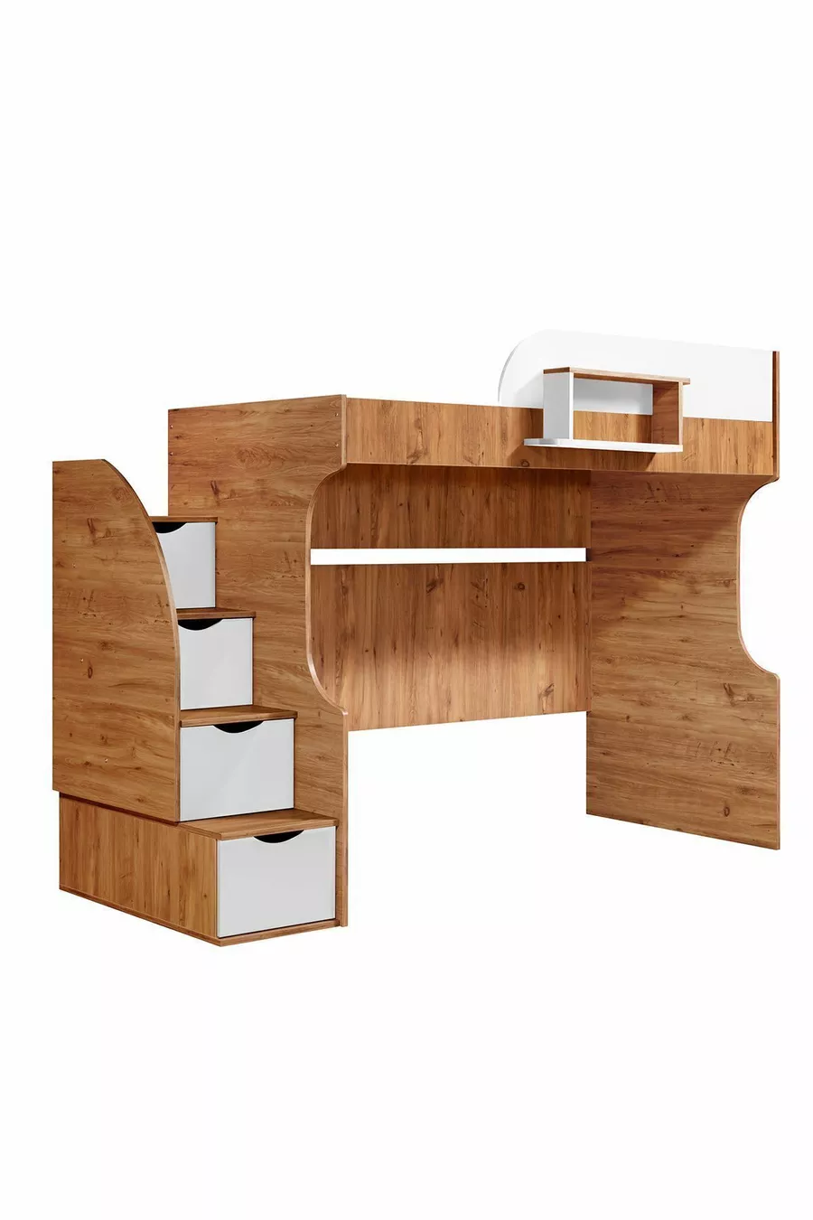 Lits superposés, Litera Ranza Armoire Bureau, Noyer foncé-Blanc