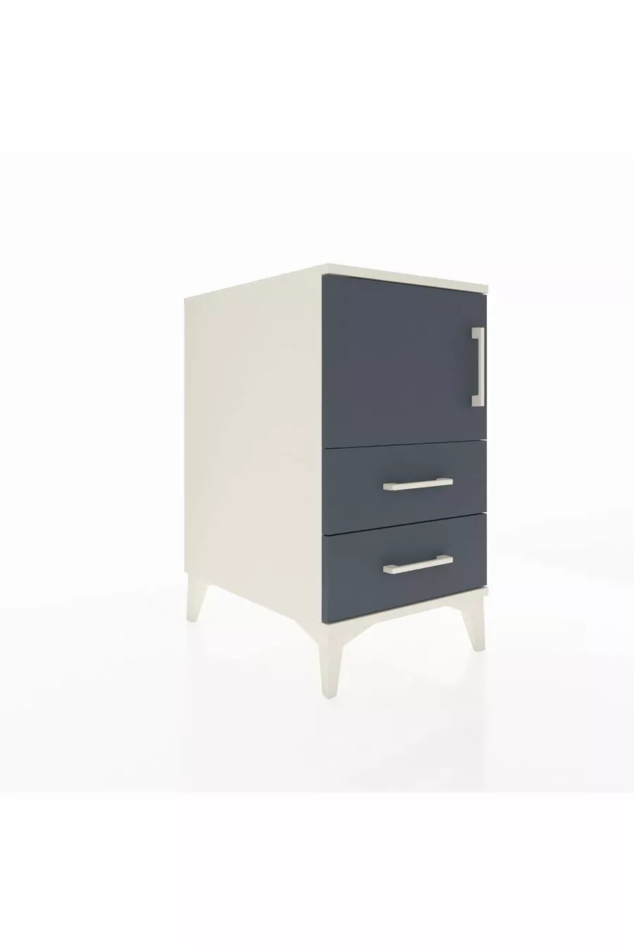 Table de chevet Kronos avec 2 étagères, 2 tiroirs et 1 porte, couleur Pierre de lune-Anthracite