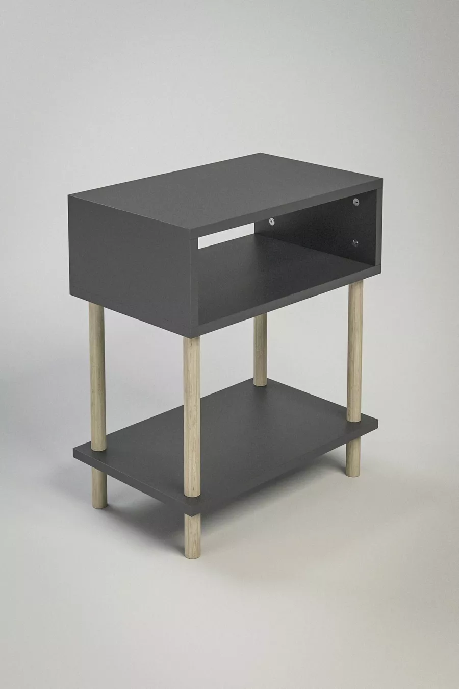 Table de chevet moderne à 2 étagères pour chambre à coucher, organisateur de chevet avec pieds en bois - Anthracite