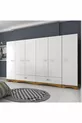 Armoire Rani  à large garde-robe, 6 portes, 2 tiroirs, 2 penderies, module unique, miniature noyer - blanc