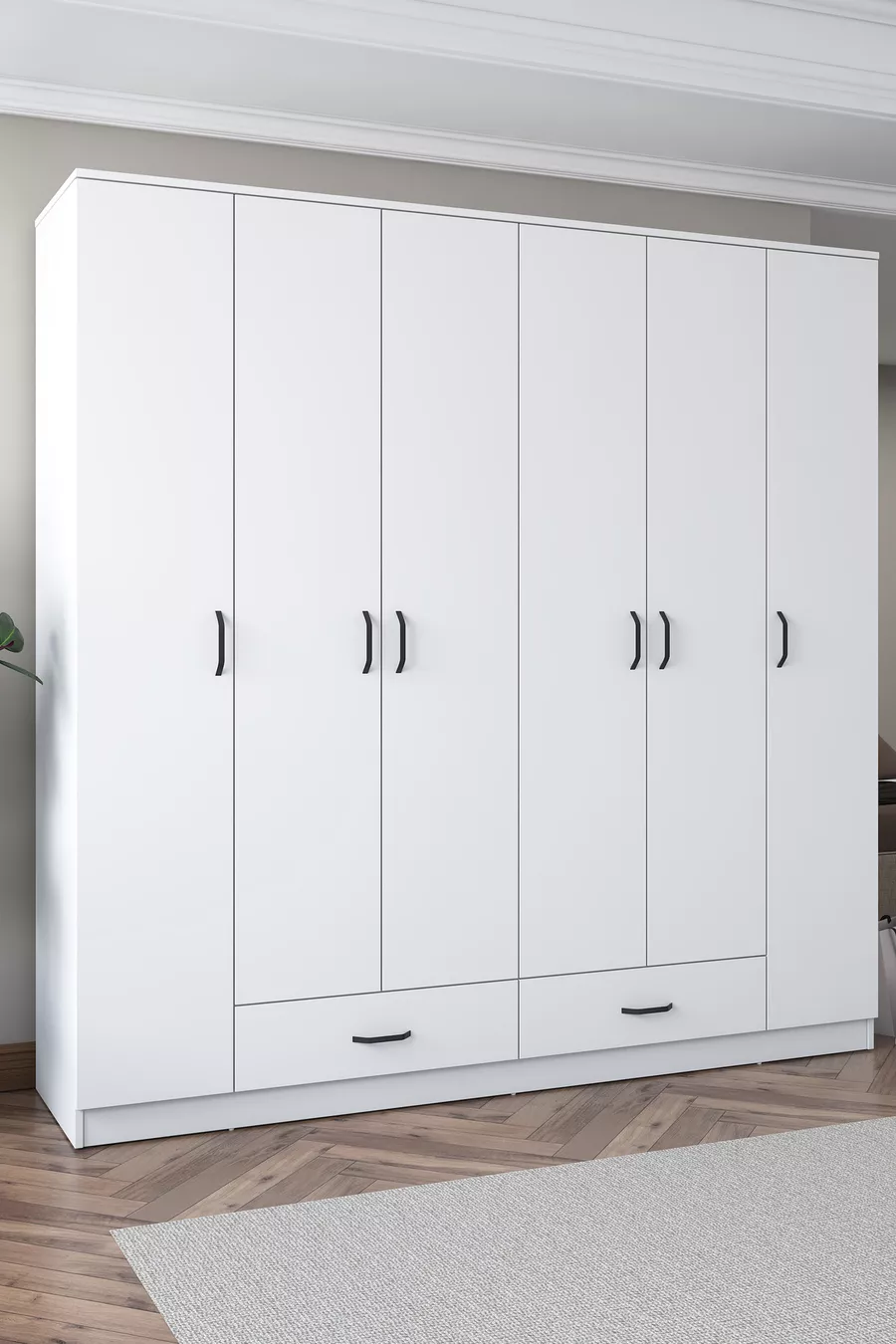 Rani  Armoire Spacieuse pour Vêtements 6 Portes 2 Tiroirs  Étagères 2 Tringles Blanche