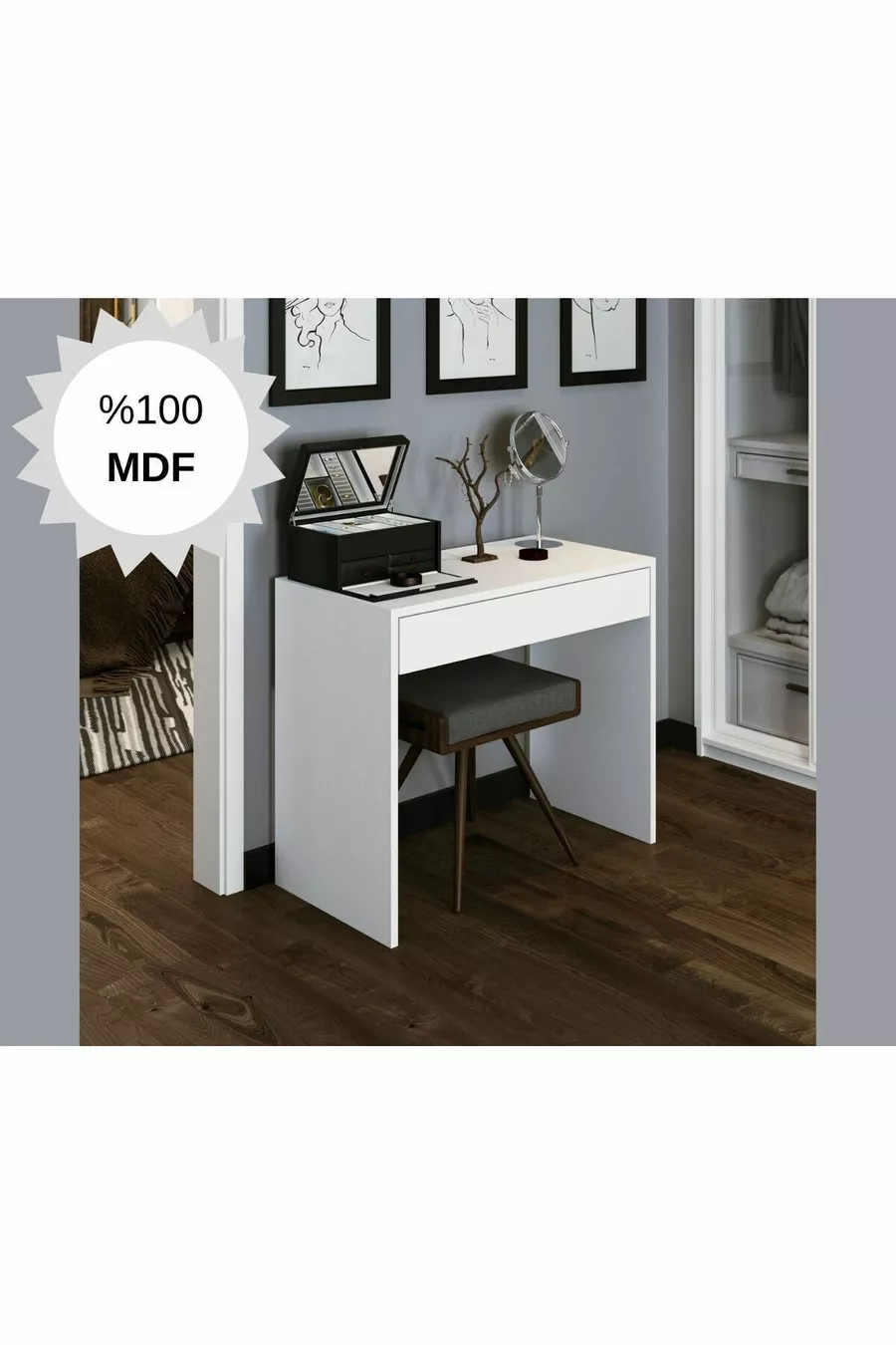 Table de maquillage MDF Arya Novella Mode avec tiroirs, blanche