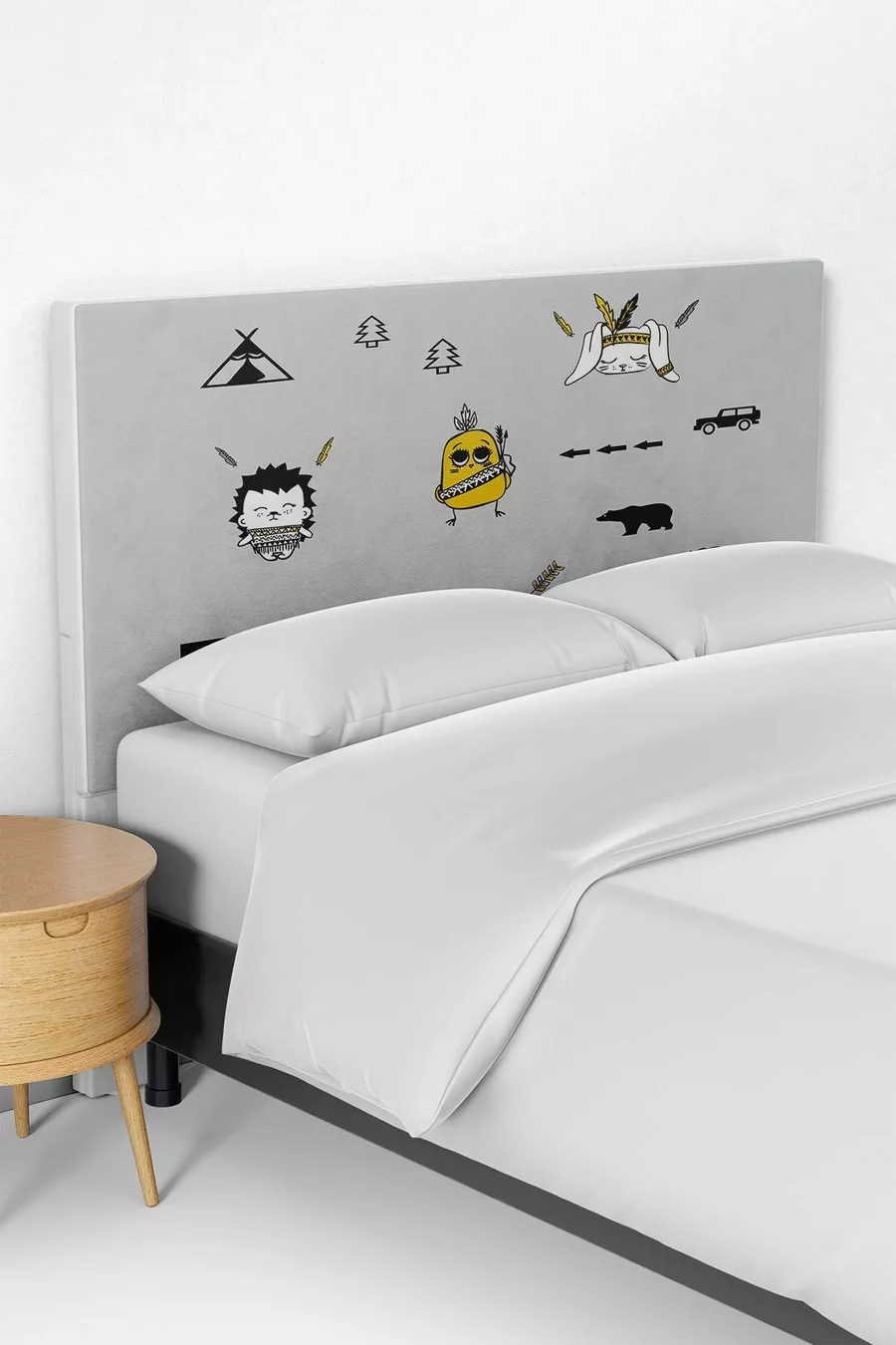Housse de tête de lit et base de lit pour chambre d'enfant grise