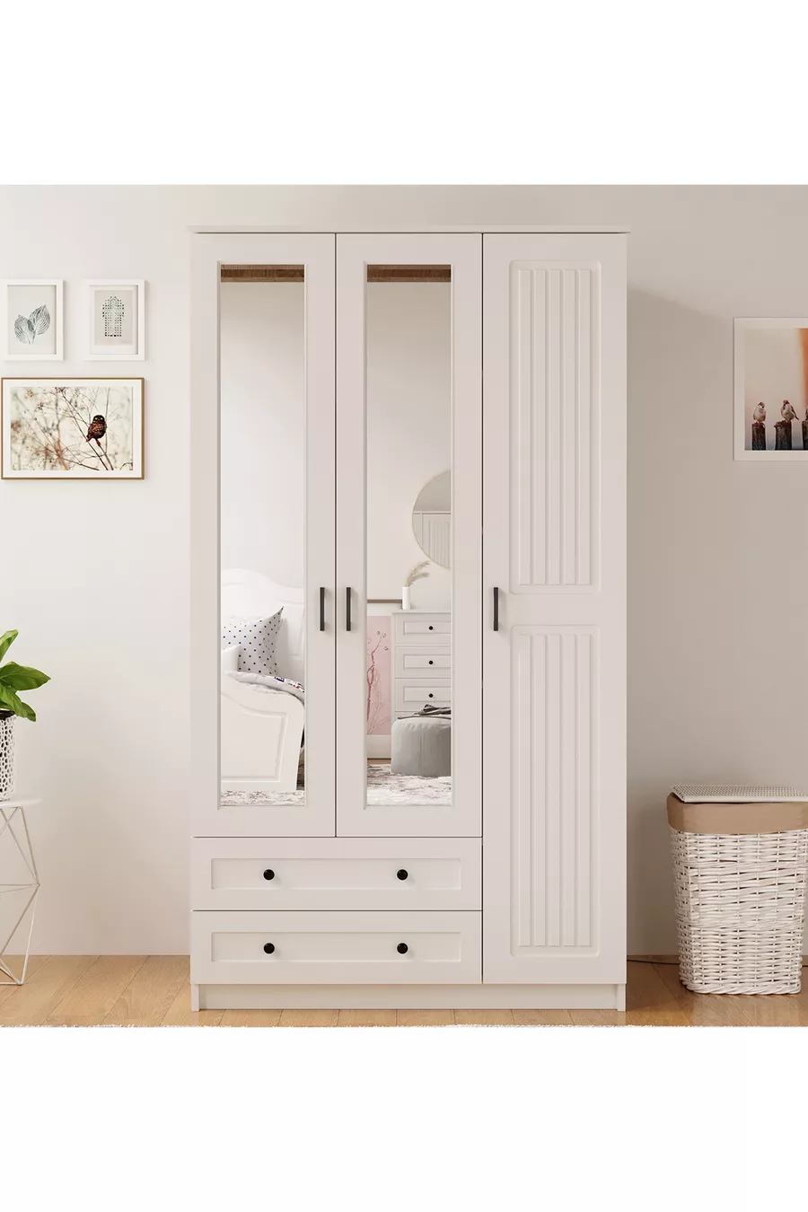 Armoire Estelya Country à 3 portes et 2 tiroirs