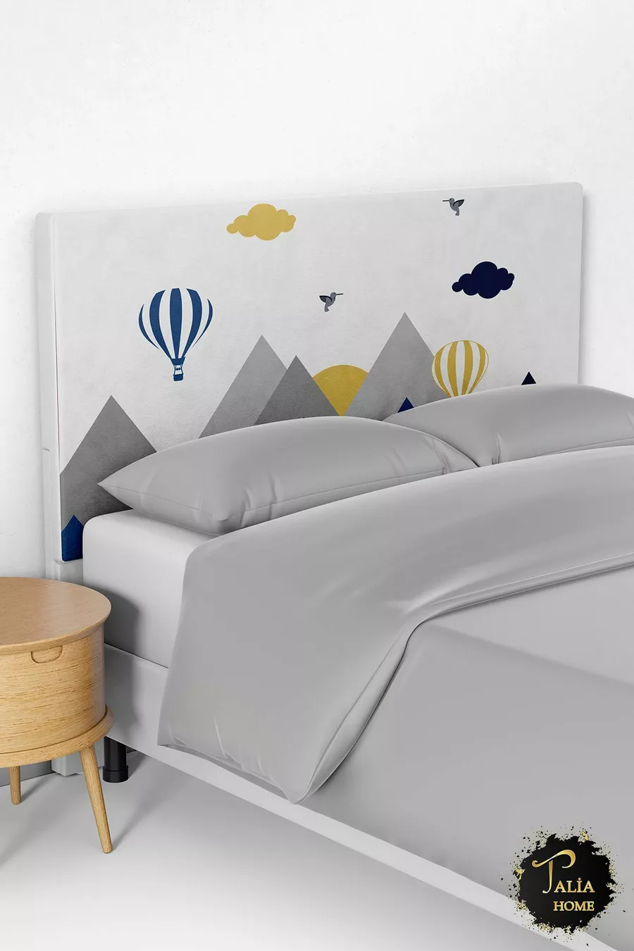 Housse de tête de lit pour lit avec sommier motif montagne Vallée de l'Oiseau Bleu