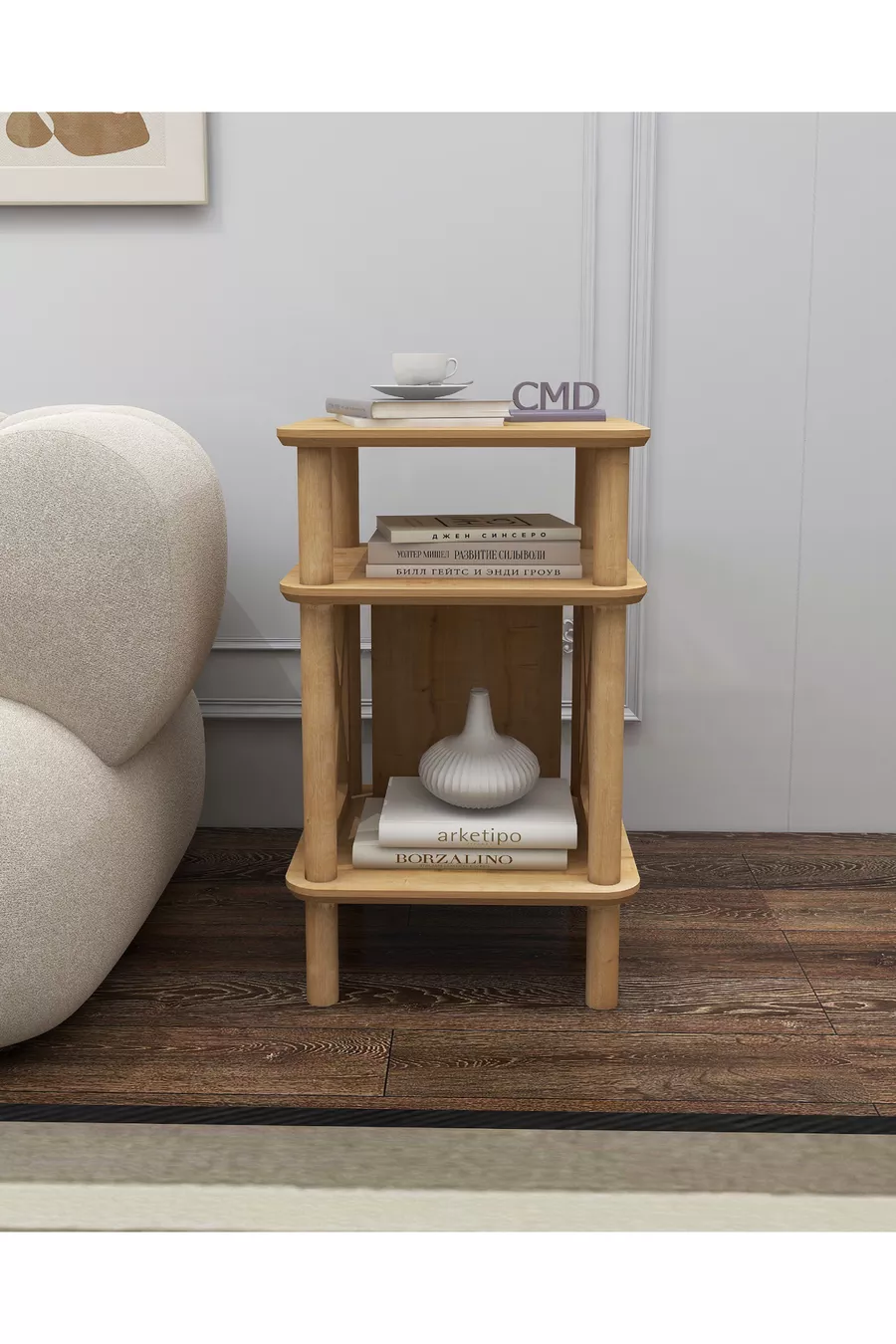 Chevet Castagno Minimaliste en MDF avec Pieds en Bois - Salon - Cuisine - Chambre