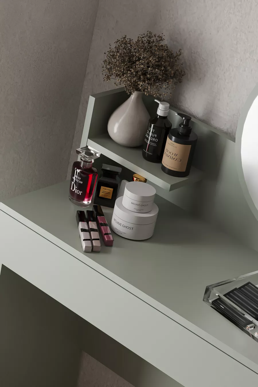 Table de maquillage Harmony à un tiroir (avec miroir rond)