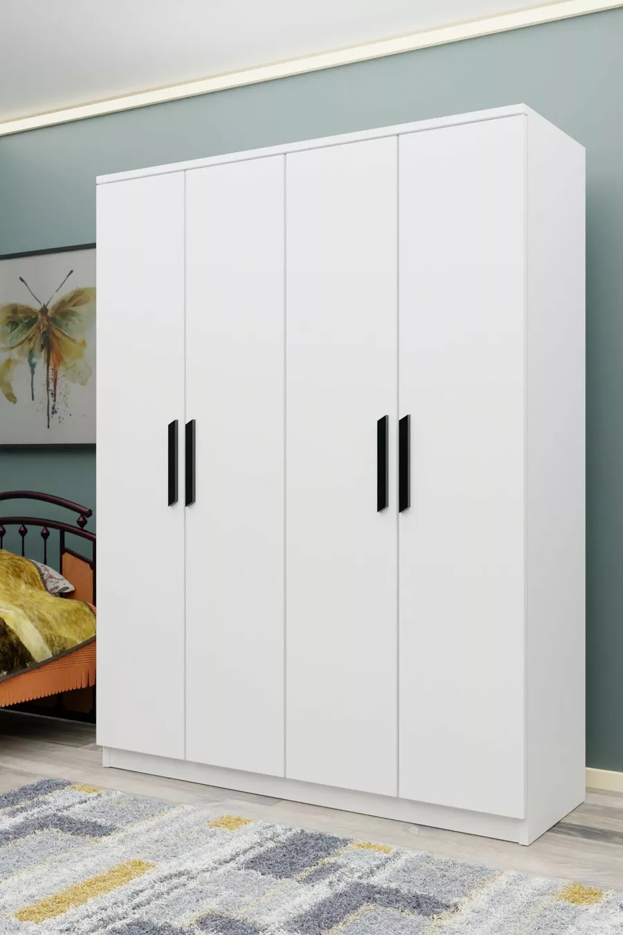 Gm  Atlas Armoire sans miroir noire à 4 portes avec poignées