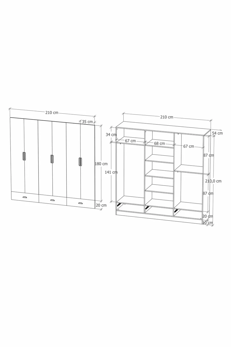 Armoire 6 portes 3 tiroirs İnci % MDF