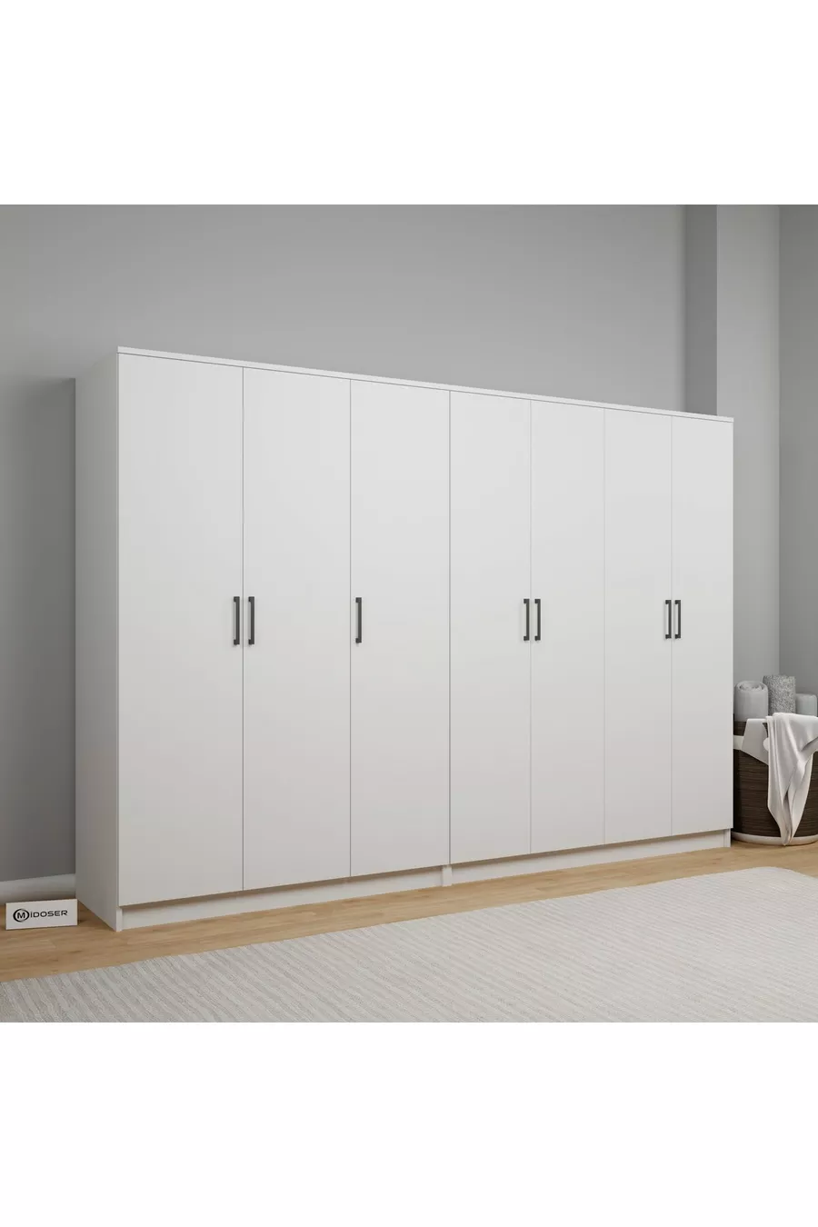 Armoire à vêtements série Kardelen blanche 7 portes  étagères  cm - Ensemble de garde-robe