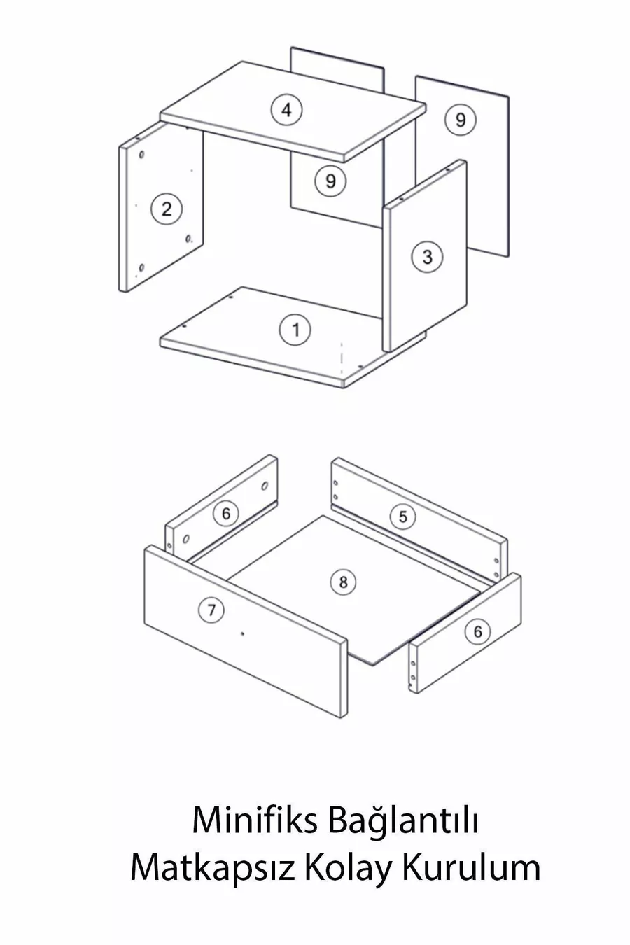 Table de chevet blanc brillant à 2 tiroirs pour chambre à coucher