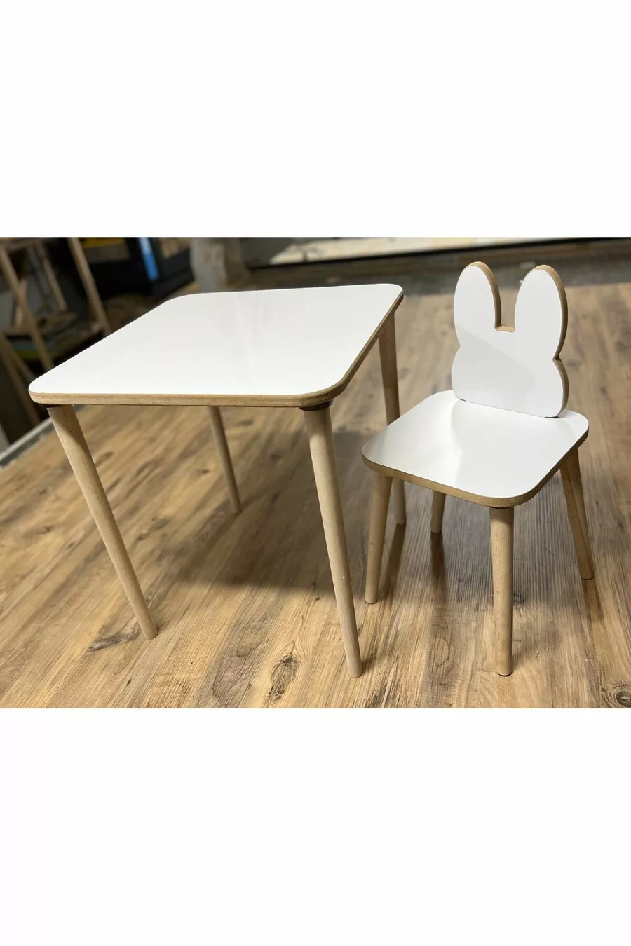 Ensemble table et chaises pour enfants, table d'activité, bureau, 1 table, 1 chaise, lapin blanc