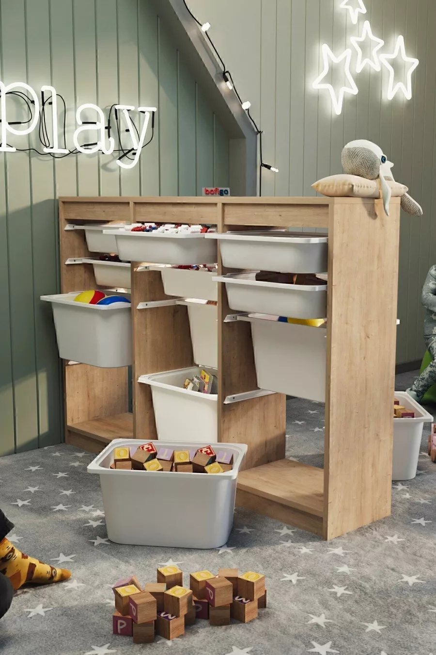 Armoire avec Panier Armoire Polyvalente Armoire à Jouets Lara Chêne Saphir
