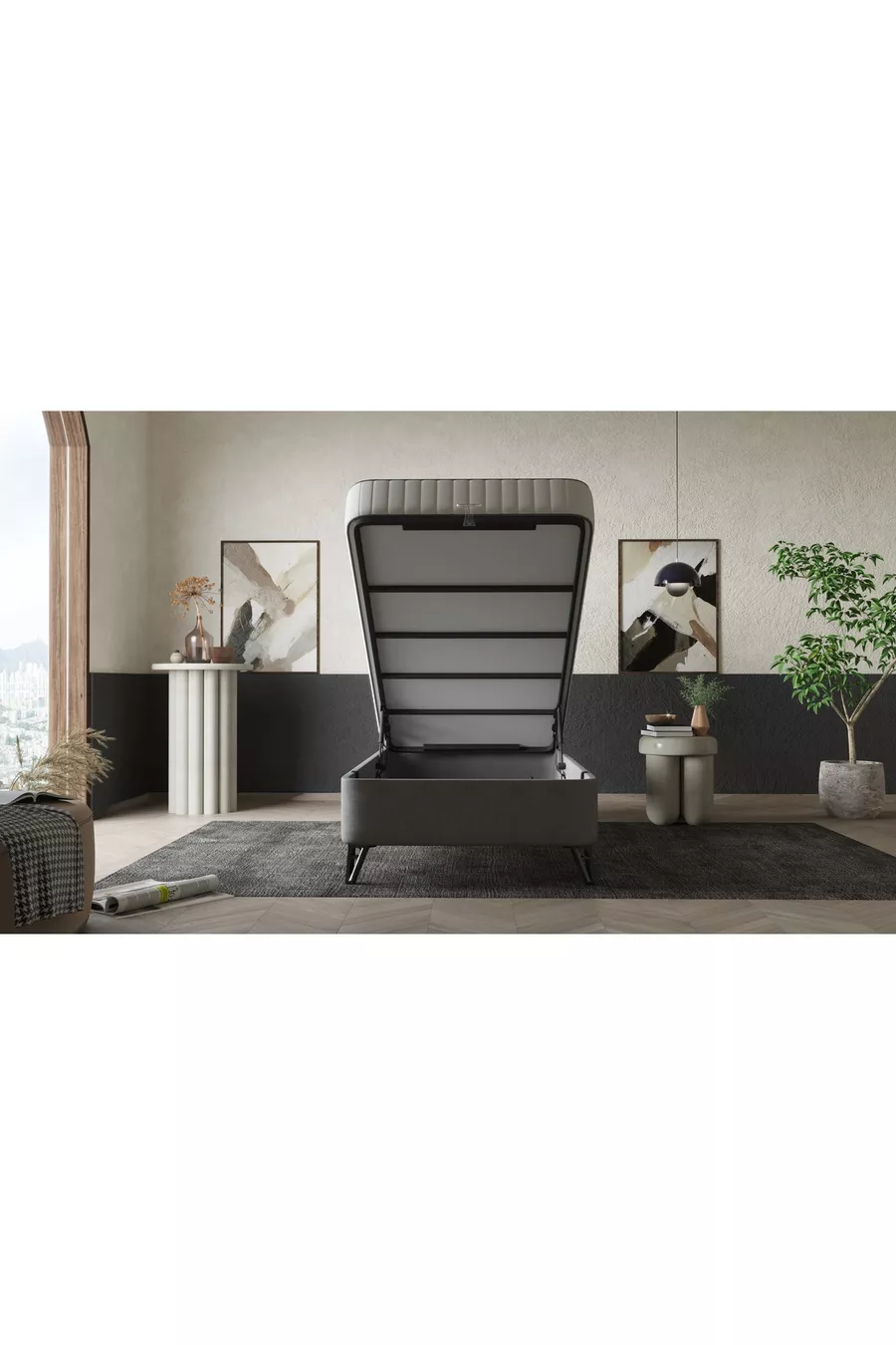 Ensemble de lit orthopédique de luxe avec sommier et tête de lit - Anthracite