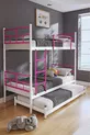Lit superposé Koza avec tiroir pour 3 personnes Compatible avec lit, lit superposé en métal rose foncé