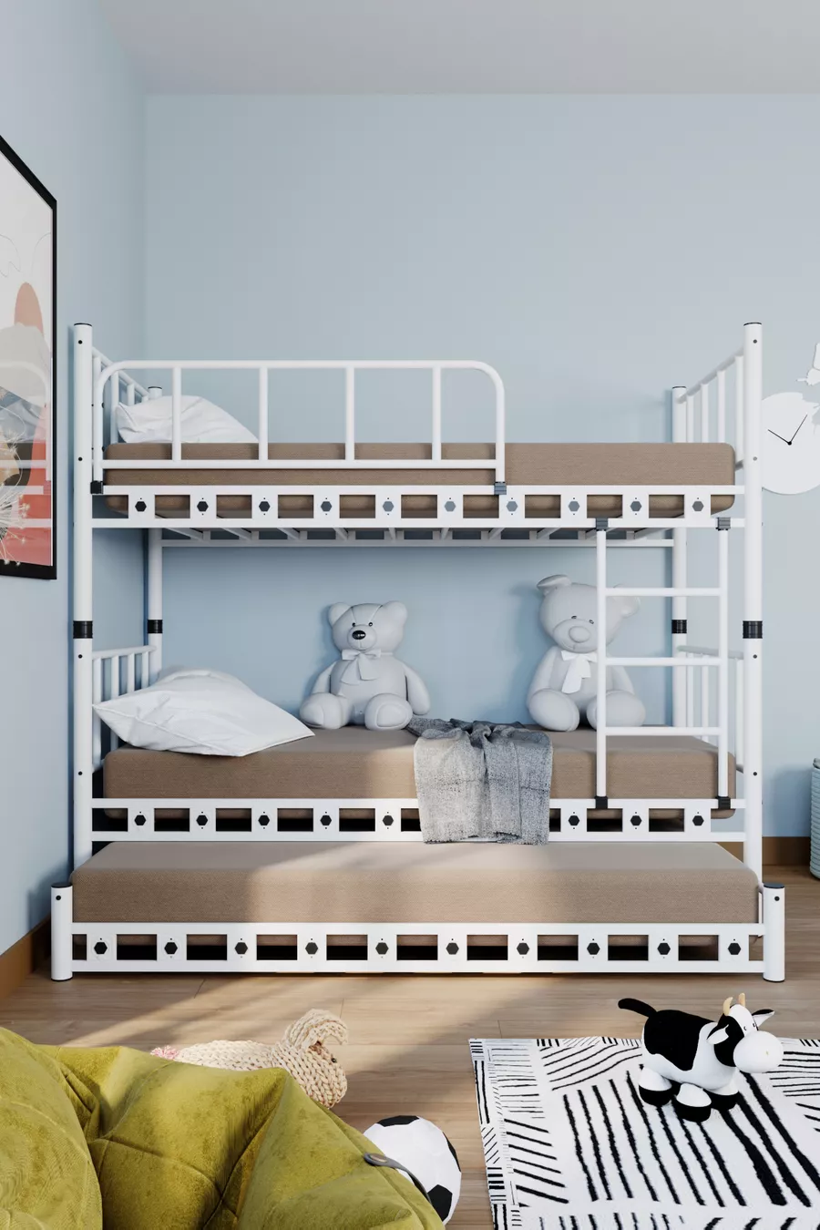 Chambre d'enfant jeune avec lit superposé et lits en métal Zambak