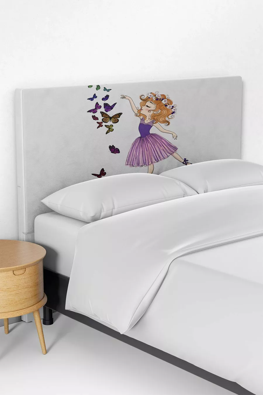 Housse de tête de lit pour lit avec coffre pour chambre d'enfant fille avec papillons