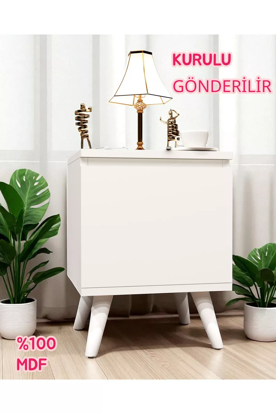Table de chevet Gimli avec compartiment secret, MDF, assemblé, ne nécessite pas de montage