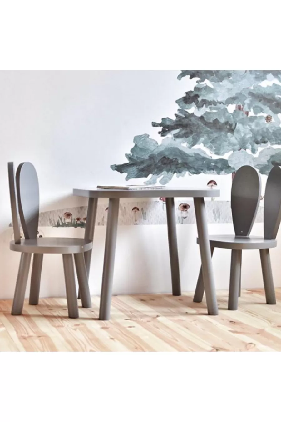 Table et chaise lapin gris, mobilier de chambre d'enfant Montessori, cadeau