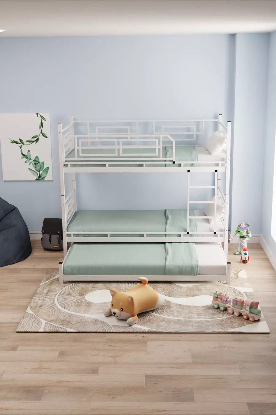 Lit superposé et lit simple en métal pour enfants Defne Yavrulu, , blanc