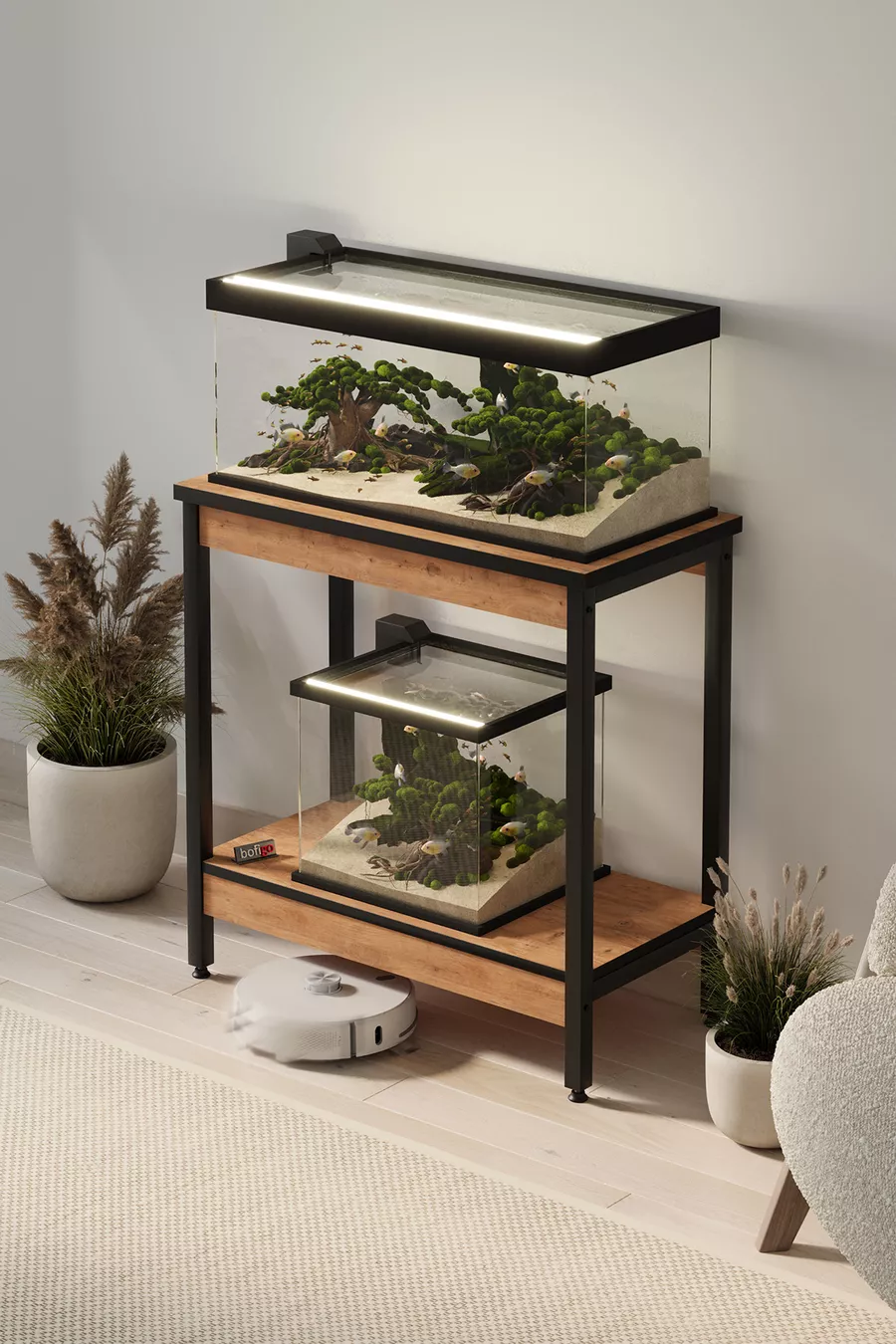 Table d'aquarium Table d'appoint Table avec pieds en métal  x  cm Pin