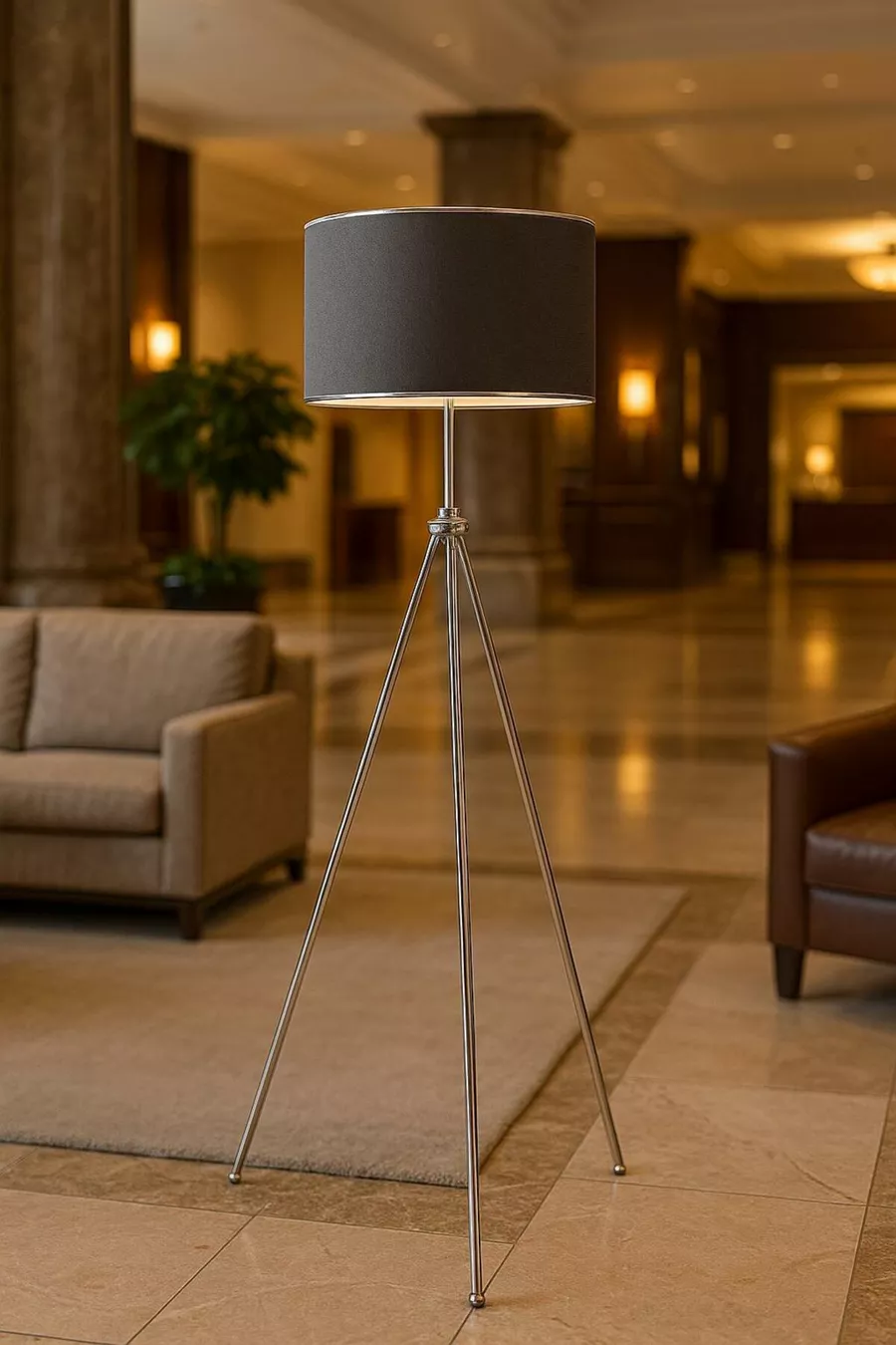 Lampadaire Trépied en Chrome - Anthracite