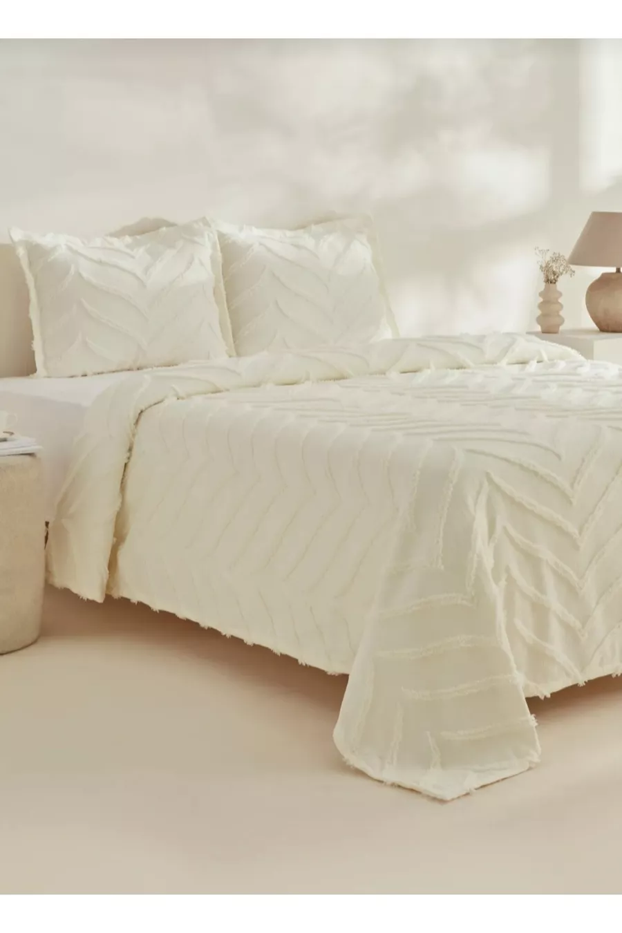 Merve 3 Pièces Housse de Lit Double Crème