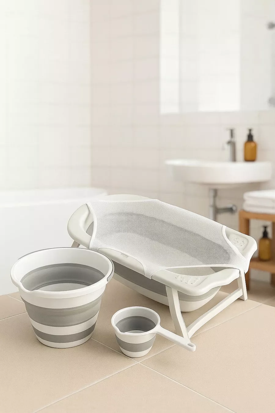Baignoire pour bébé pliable avec ensemble de bain en filet