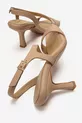 Sandales pour femme en cuir véritable, talon moyen fin, couleur beige