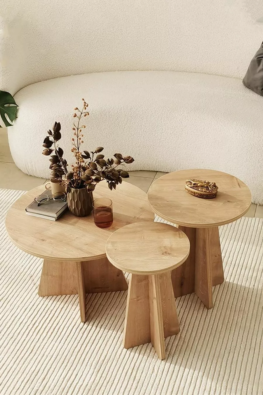 Table basse en champignon scandinave large Set de 3 tables gigognes Table d'appoint Table centrale Chêne saphir