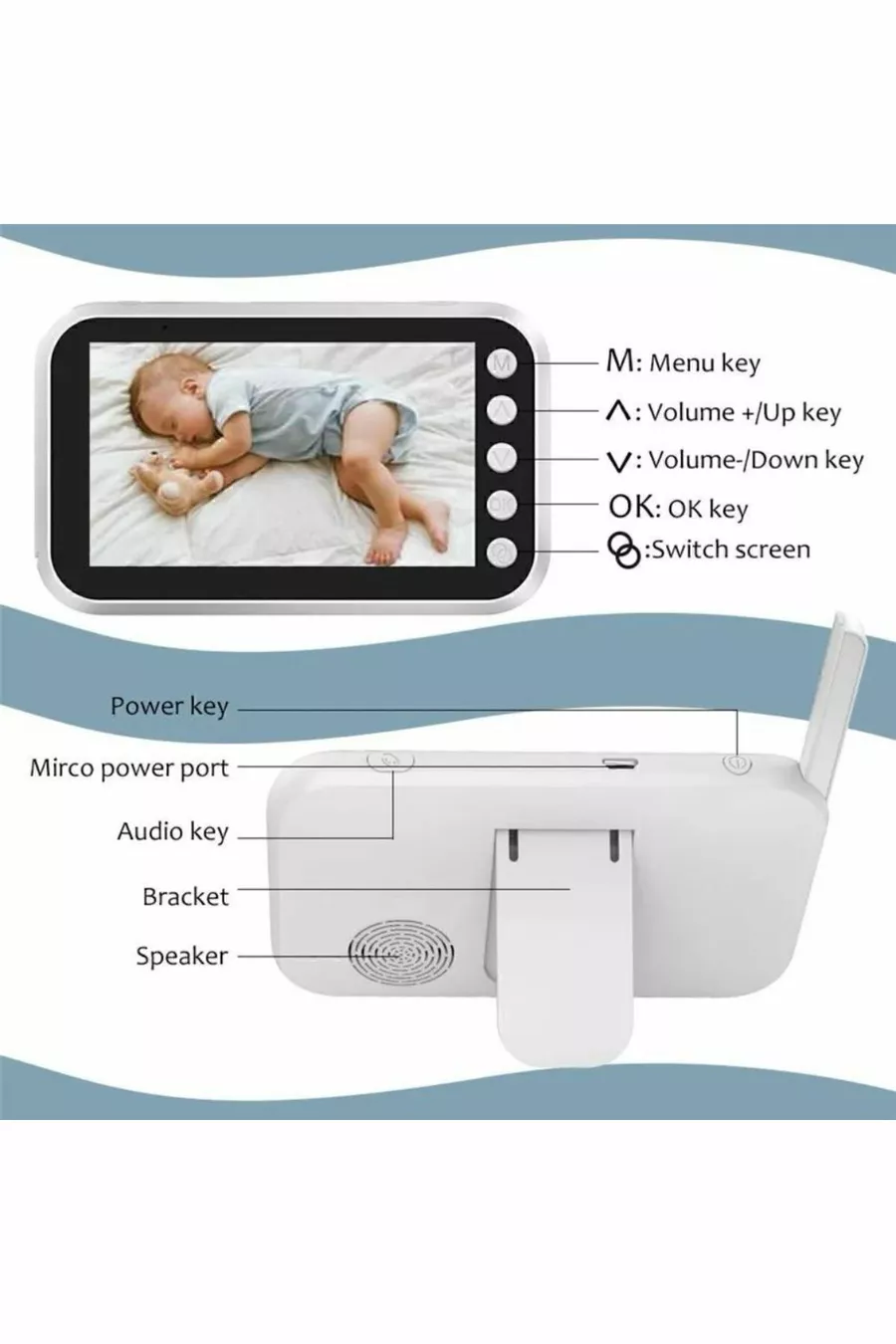 Moniteur pour bébé avec écran CT-LCD et vision nocturne - Caméra de surveillance pour bébé sans fil avec contrôle de la température de la chambre