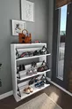 Placard à chaussures à abattant avec étagère coulissante, placard à chaussures à 3 compartiments, Ange blanc