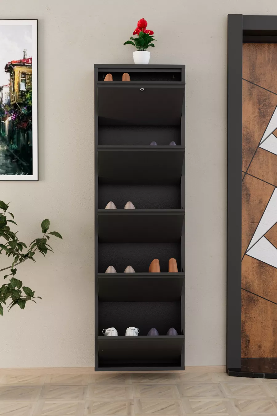 Meuble à chaussures en métal à 5 portes verrouillables Anthracite