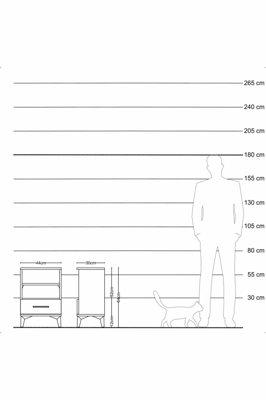 Table de chevet Arges avec 2 étagères et 1 tiroir, pin-anthracite