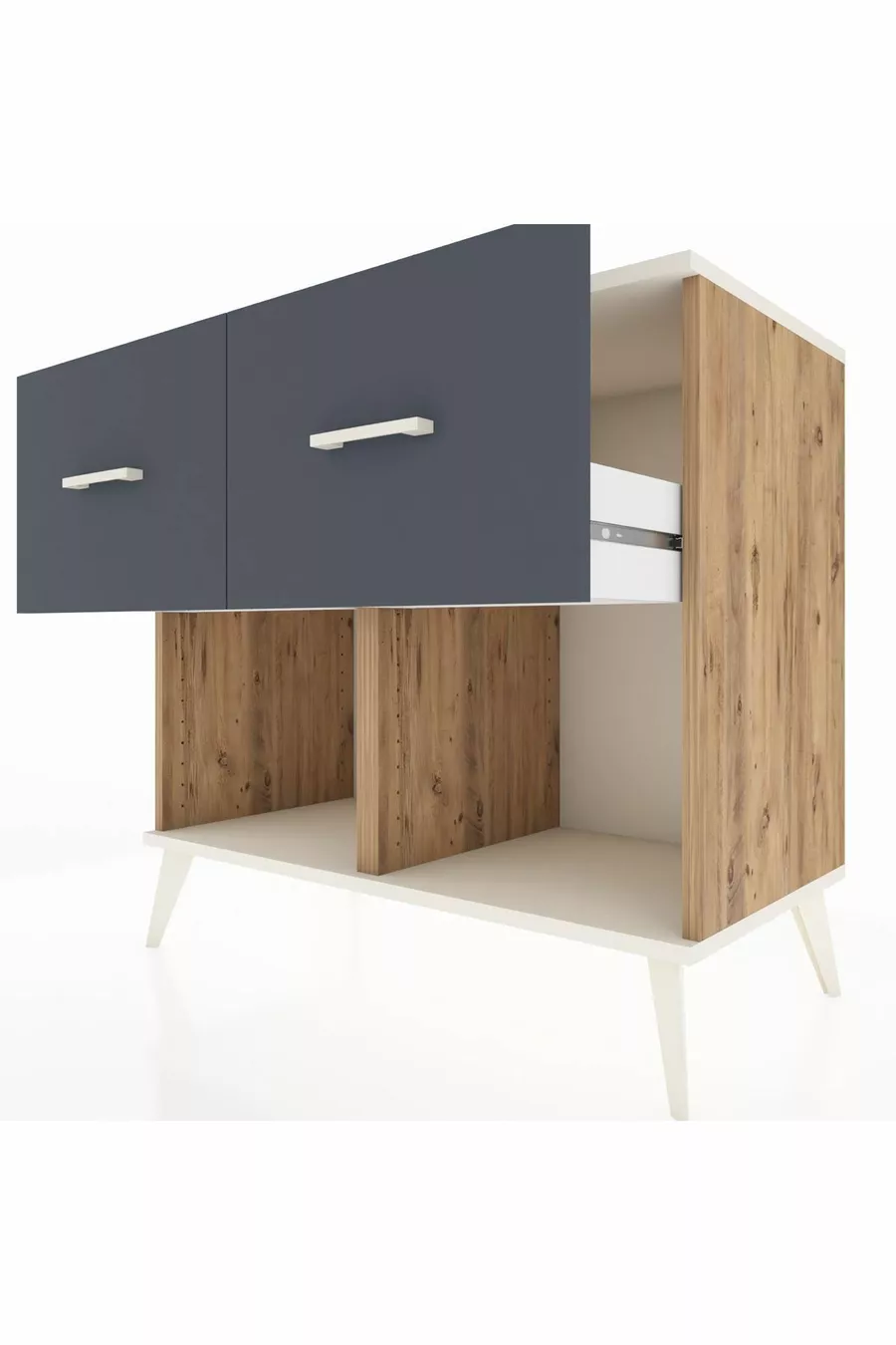 Commode Hyperion 2 tiroirs Pin-Ambre/Anthracite