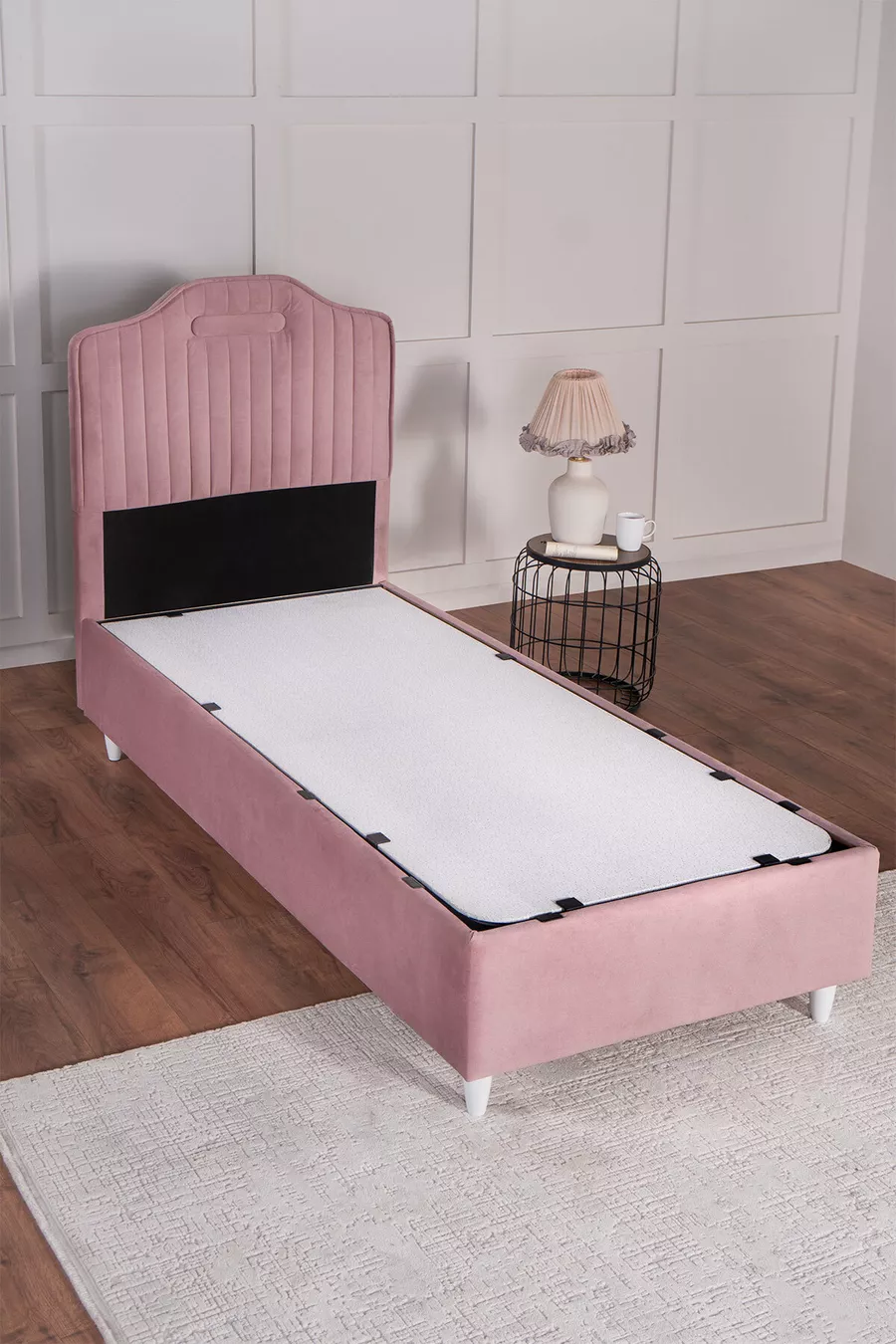 Ensemble de lit Royal Lux avec sommier coffre et tête de lit, matelas à ressorts, rose