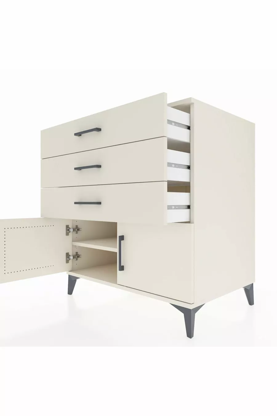 Commode Kronos avec une étagère, 3 tiroirs et 2 portes, Pierre de lune-Pierres de lune
