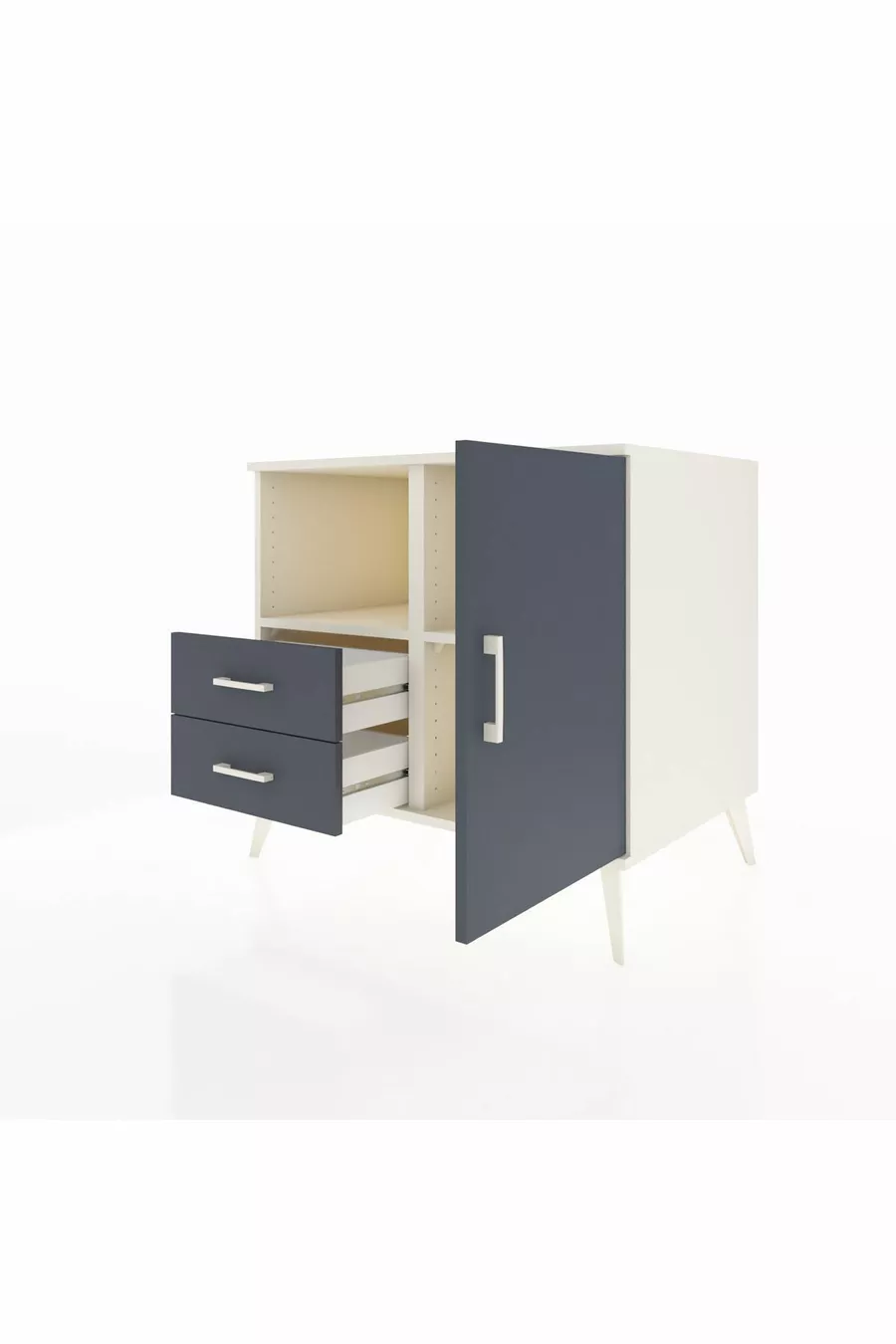 Commode Kronos avec 2 étagères, 2 tiroirs et 1 porte, Pierre de Lune-Anthracite
