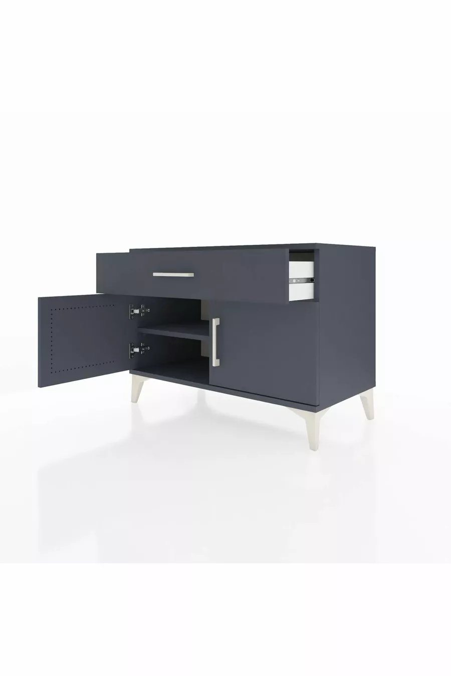 Commode Hyperion à une étagère, un tiroir et deux portes, Anthracite-Anthracite